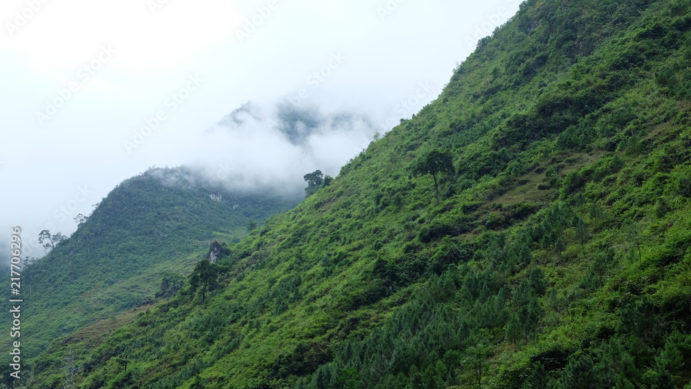 Mountainous landscape with cloud in Ha Giang, Vietnam