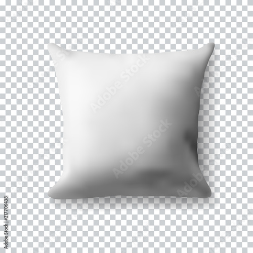 Blank white square pillow on transparent background. Realistic vector illustration. Realistic blank template for your design.