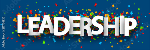 Blue leadership banner with colorful confetti.