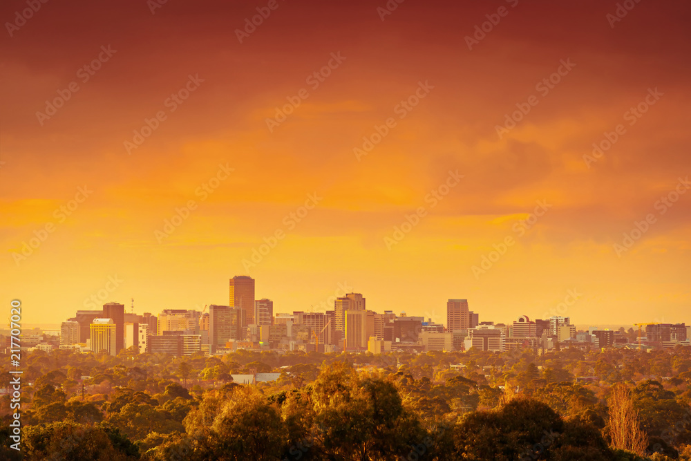 Adelaide city skyline at sunset