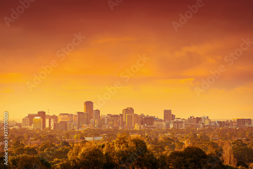 Adelaide city skyline at sunset