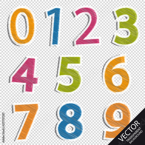 Funny Numbers Scribble Sticker Style - Colorful Vector Illustration - Isolated On Transparent Background