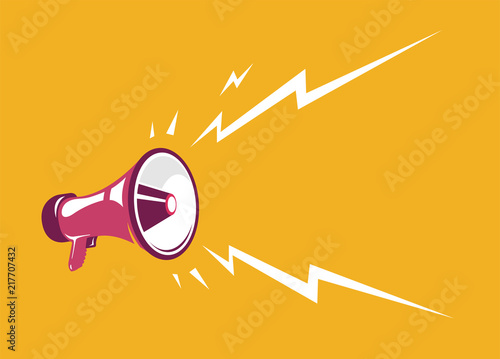 Vector vintage megaphone. Retro megaphone on the orange background with place for text.