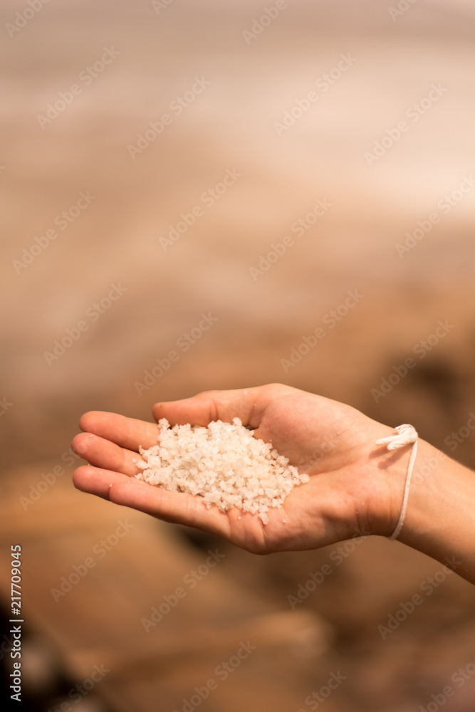 Kampot, Cambodia : . March 18 2015 : hand with coarse salt in Salt FArm
in Kampot, Cambodia Kampot, Cambodia : . March 18 2015 : hand with coarse salt in Salt FArm
in Kampot, Cambodia