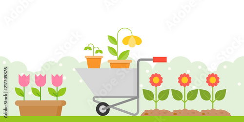 gardening background in flat design us as backdrop,wallpaper or printing for elementary school or kindergarten