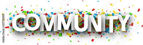 Community banner with colorful confetti.