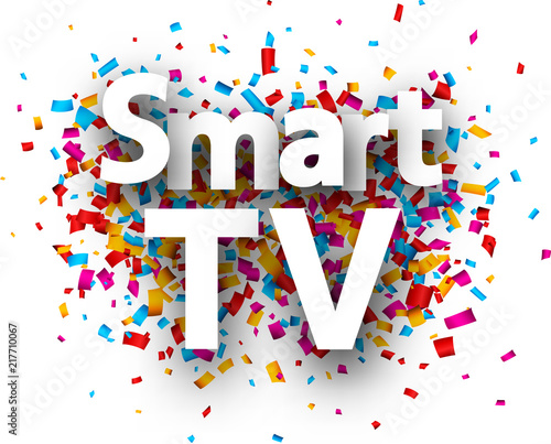 Smart TV poster with colorful confetti.