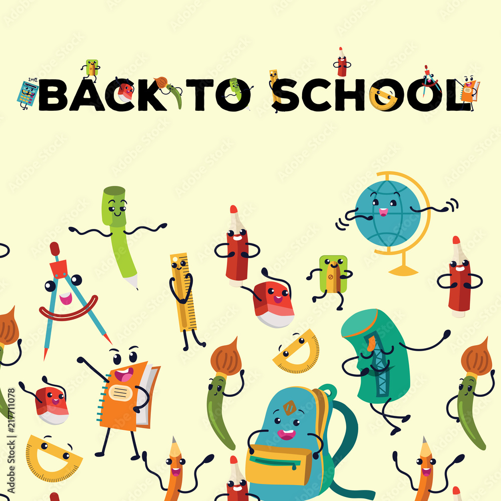 Fototapeta premium Back to school flat poster Education colorful template