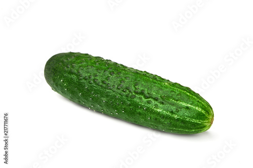  Fresh cucumber isolated on white background close up. Organic cucumbers with a flower on the end.