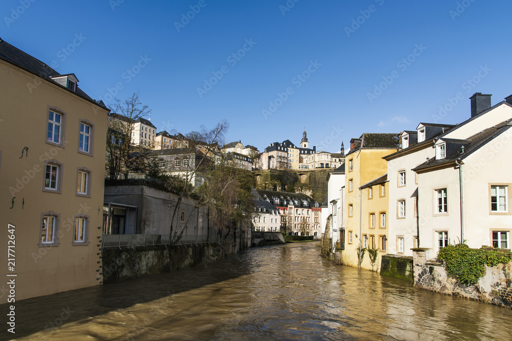Fototapeta premium Alzette River and Grund Quarter in Luxembourg City