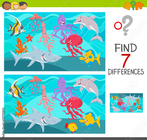 find differences game with sea animals