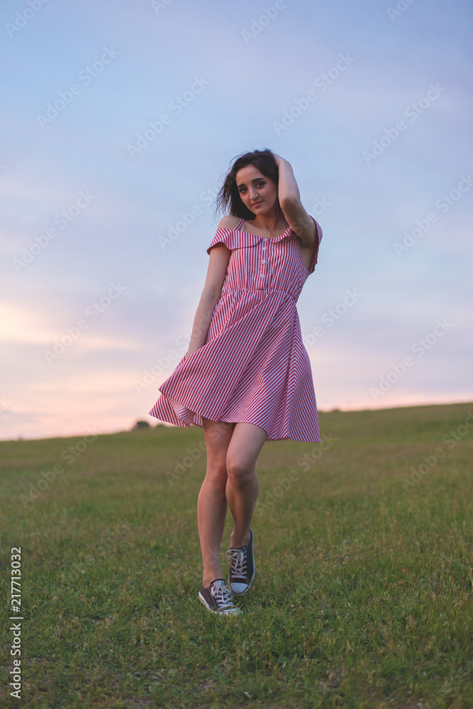 Portrait of a beautiful girl in the summer in the forest Portrait of a beautiful girl in the summer in the forest