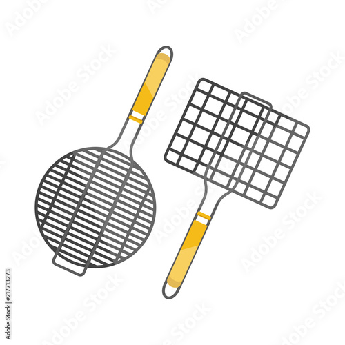Vector object grill lattice for cooking at the stake in flat style design.  Equipment fora picnic, tourism, camp. Illustration isolated on white background.
