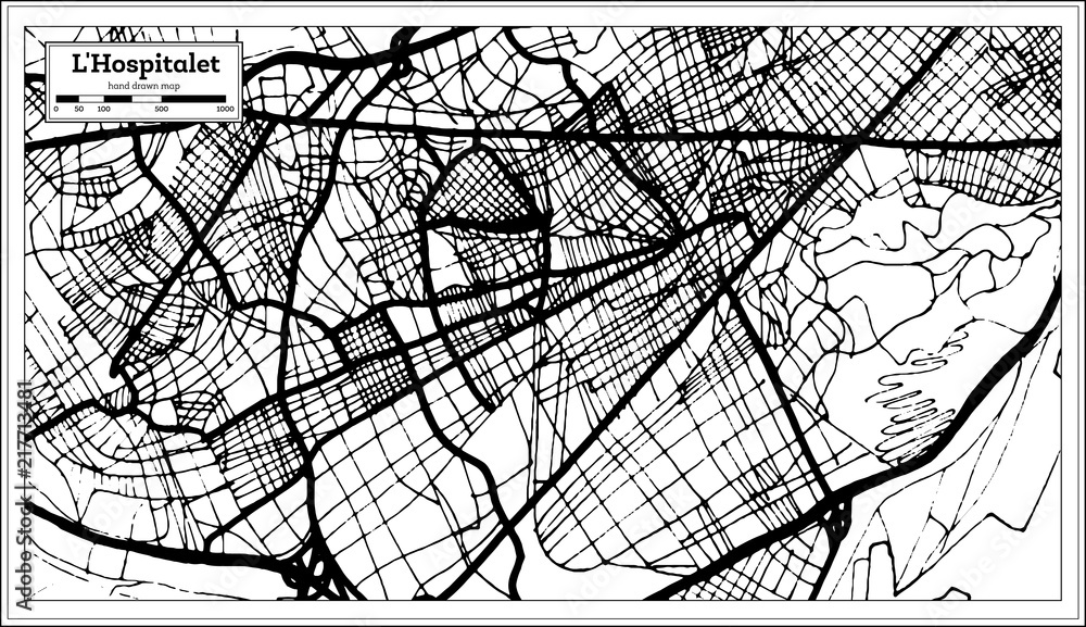 Obraz premium Mapa miasta L'Hospitalet Hiszpania w stylu retro. Mapa przeglądowa.