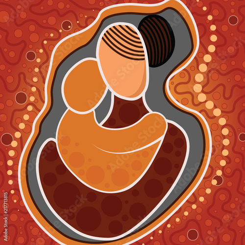 Aboriginal art vector painting, Mother and child concept