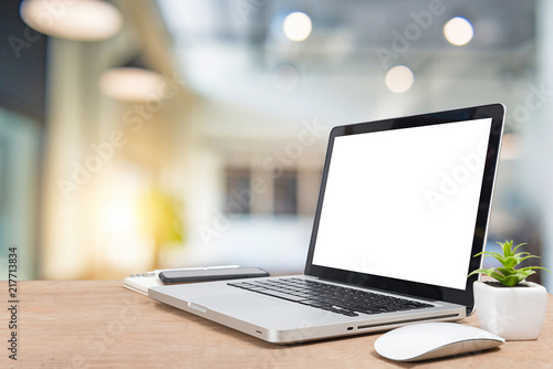 Work place concept Mockup blank screen laptop