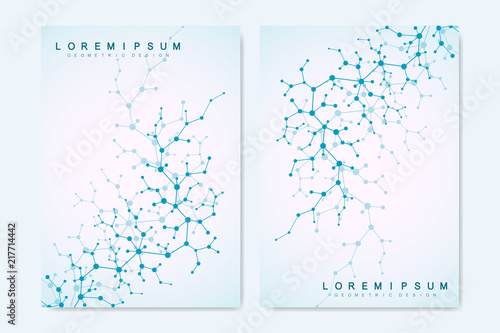Modern vector templates for brochure, cover, banner, flyer, annual report, leaflet. Abstract art composition with molecule. Digital technology, chemistry, science or medical concept.