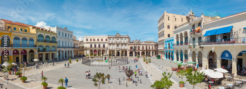 Havana, Cuba-October 8, 2016. Panoramic view of Old Square Plaza Vieja surrounded by colonial buildings from the XVII, XVIII and XIX centuries on October 8, 2016 in old part of de La Habana. © Romas Vysniauskas