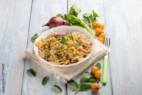 butterfly pasta with mixed vegetables