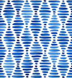 Watercolor dashed wavy background in blue. Hand painted seamless pattern