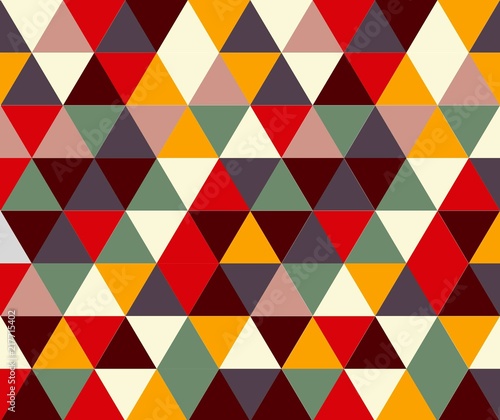 There are many triangles of different colors on the background.