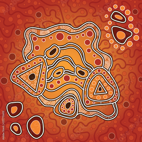 Aboriginal art vector painting, Connection concept, Illustration based on aboriginal style of dot background - Vector illustration