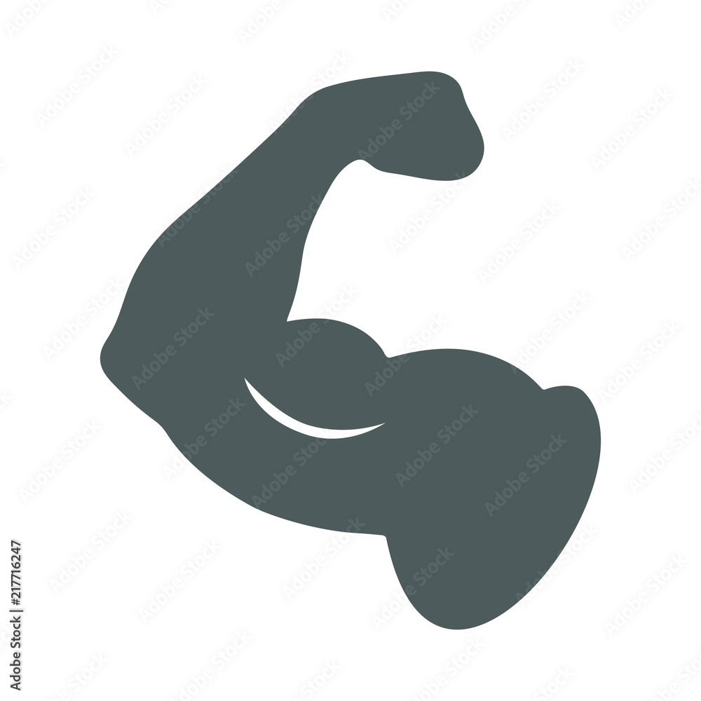 Biceps on the hand graphic icon. Hand gray sign isolated on white background. Symbol in flat design. Logo. Vector illustration Biceps on the hand graphic icon. Hand gray sign isolated on white background. Symbol in flat design. Logo. Vector illustration