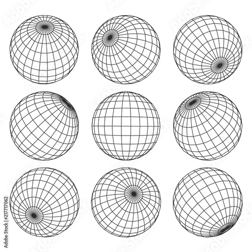 Globe grid. 3d sphere wires  earth network vector isolated set