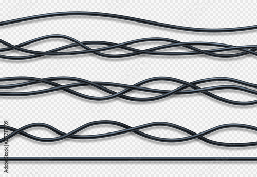 Realistic electrical wires, connection industrial cables vector set