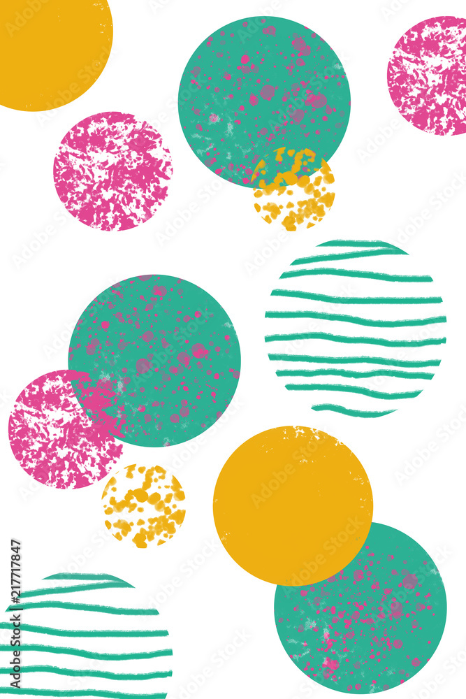 geometric background with circles in trendy ocher, mint, turquoise, yellow, pink, white, green geometric background with circles in trendy ocher, mint, turquoise, yellow, pink, white, green