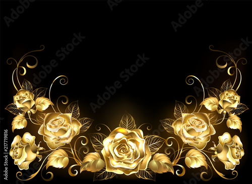 Black background with gold roses