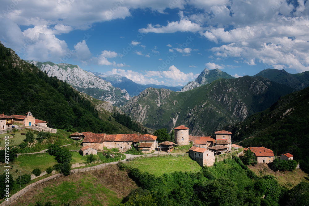 Bandujo, village in the middle of the mountains in Asturias, Spain