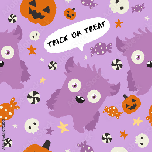 Fototapeta Naklejka Na Ścianę i Meble -  Baby Monster on Halloween Background : Seamless Pattern : Vector Illustration