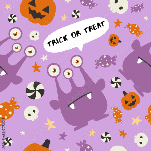 Baby Monster on Halloween Background   Seamless Pattern   Vector Illustration