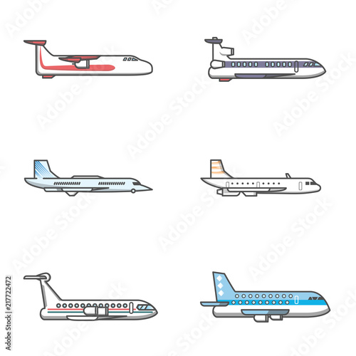 Commercial airplane icon flying view from side