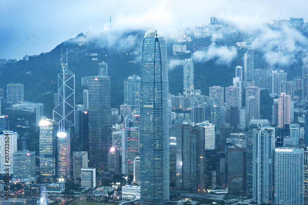 Skyline of Hong Kong city in mist