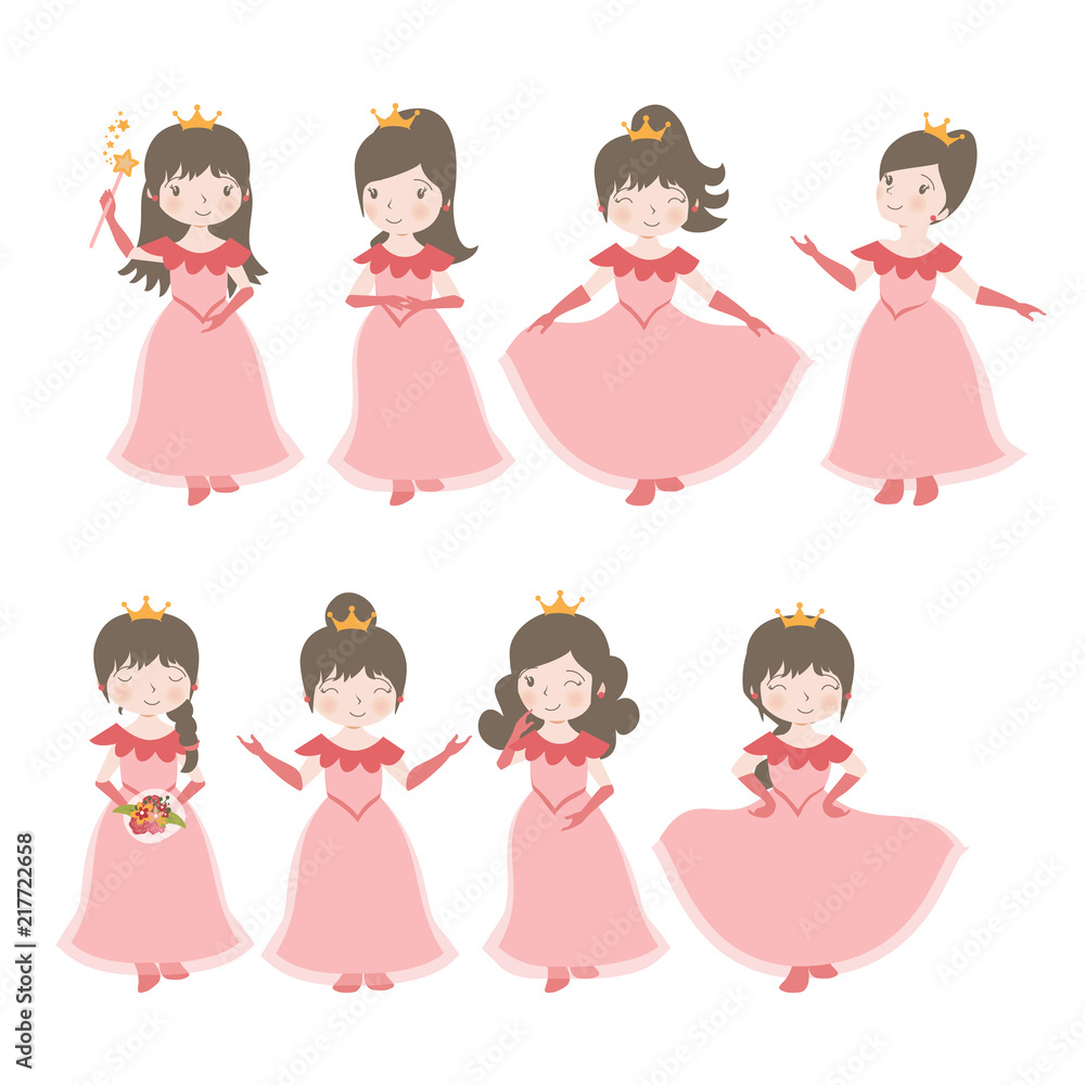 Hand drawing cute princess with a lot of variation Hand drawing cute princess with a lot of variation