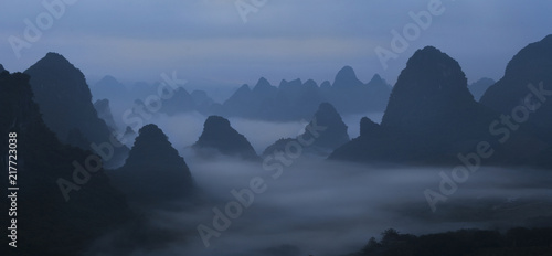 Chinese mountains in the mist and fog
