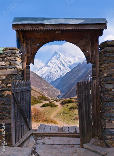 mountain gate road tree stone