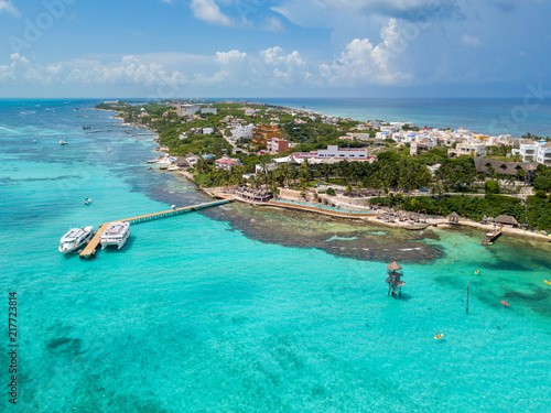 An aerial view of Isla Mujeres in Cancun, Mexico