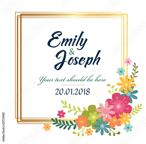 Wedding Invitation, floral invite thank you, rsvp modern card Design colorful flower Vector elegant rustic template 