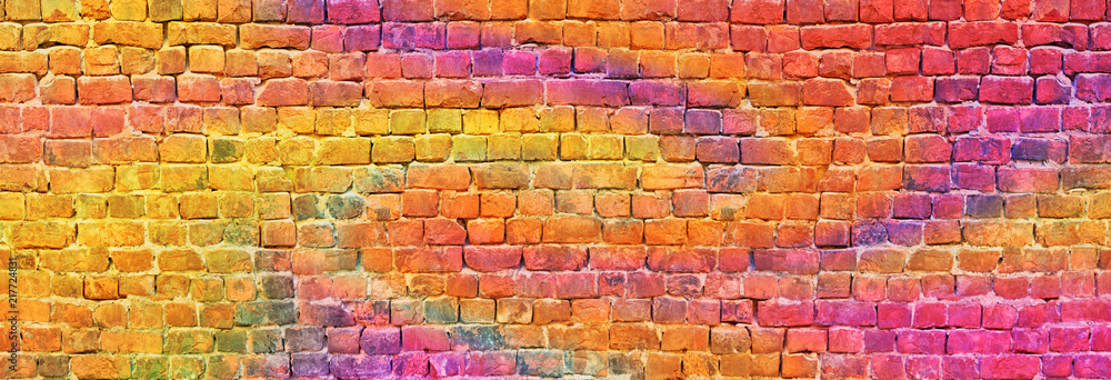 colorful brick wall background. painted in different colors brickwork