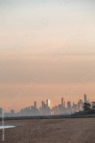 View of City of Melbourne at Sunrise from Brighton Beach © Judah