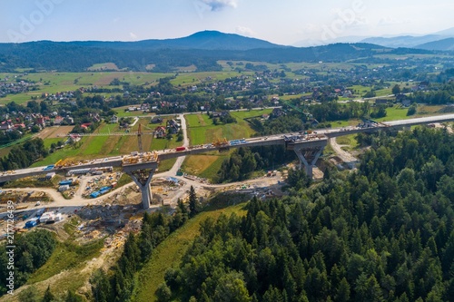 Aerial drone view on motorway construction.