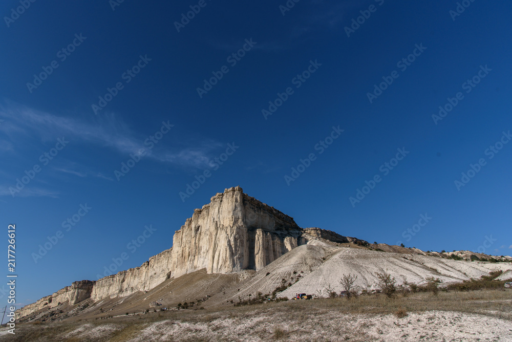 White rock in the Crimea against the blue sky 