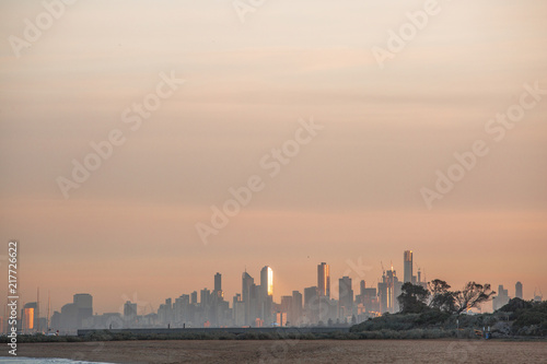 View of City of Melbourne at Sunrise from Brighton Beach © Judah