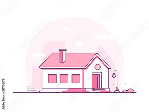 Nice house - modern thin line design style vector illustration