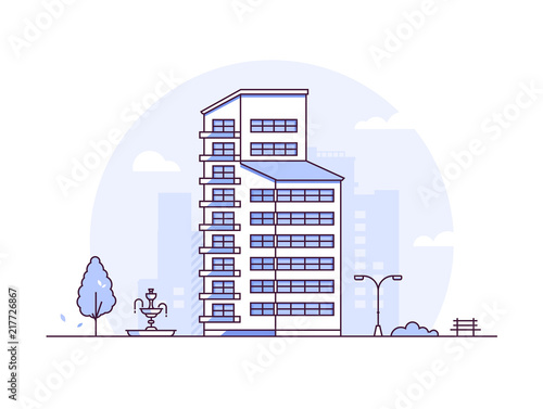 Urban landscape - modern thin line design style vector illustration
