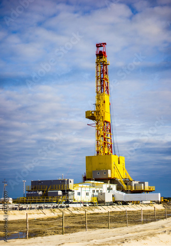 drilling rig for oil production in the swamp