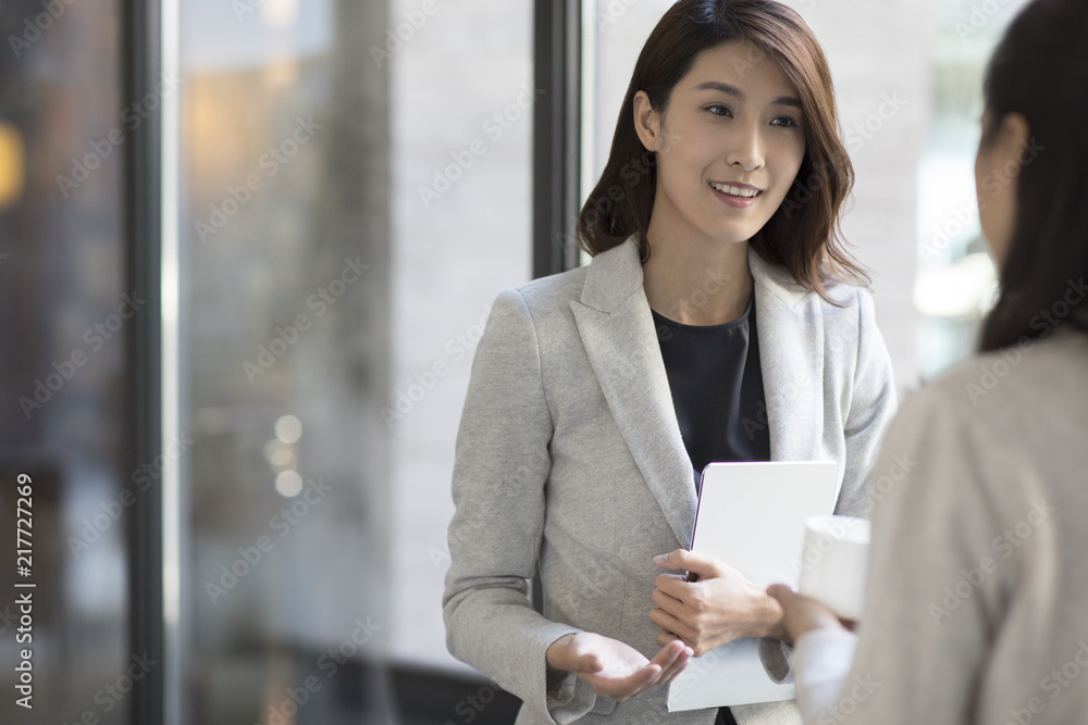 Confident businesswoman talking with a mature woman Confident businesswoman talking with a mature woman
